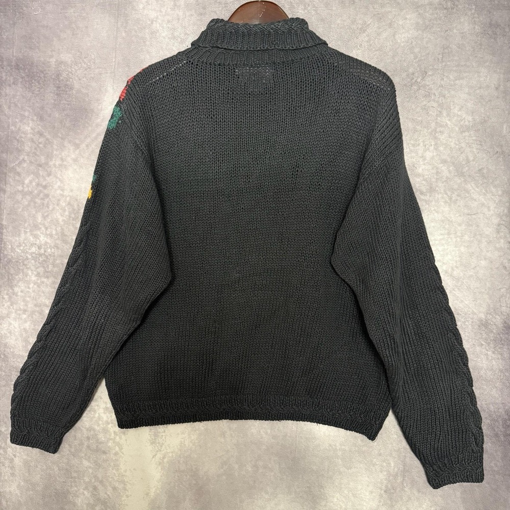 Vintage Woolrich Sweater Women Size Large Black Floral Leaf Mock Neck Knit - Picture 5 of 10